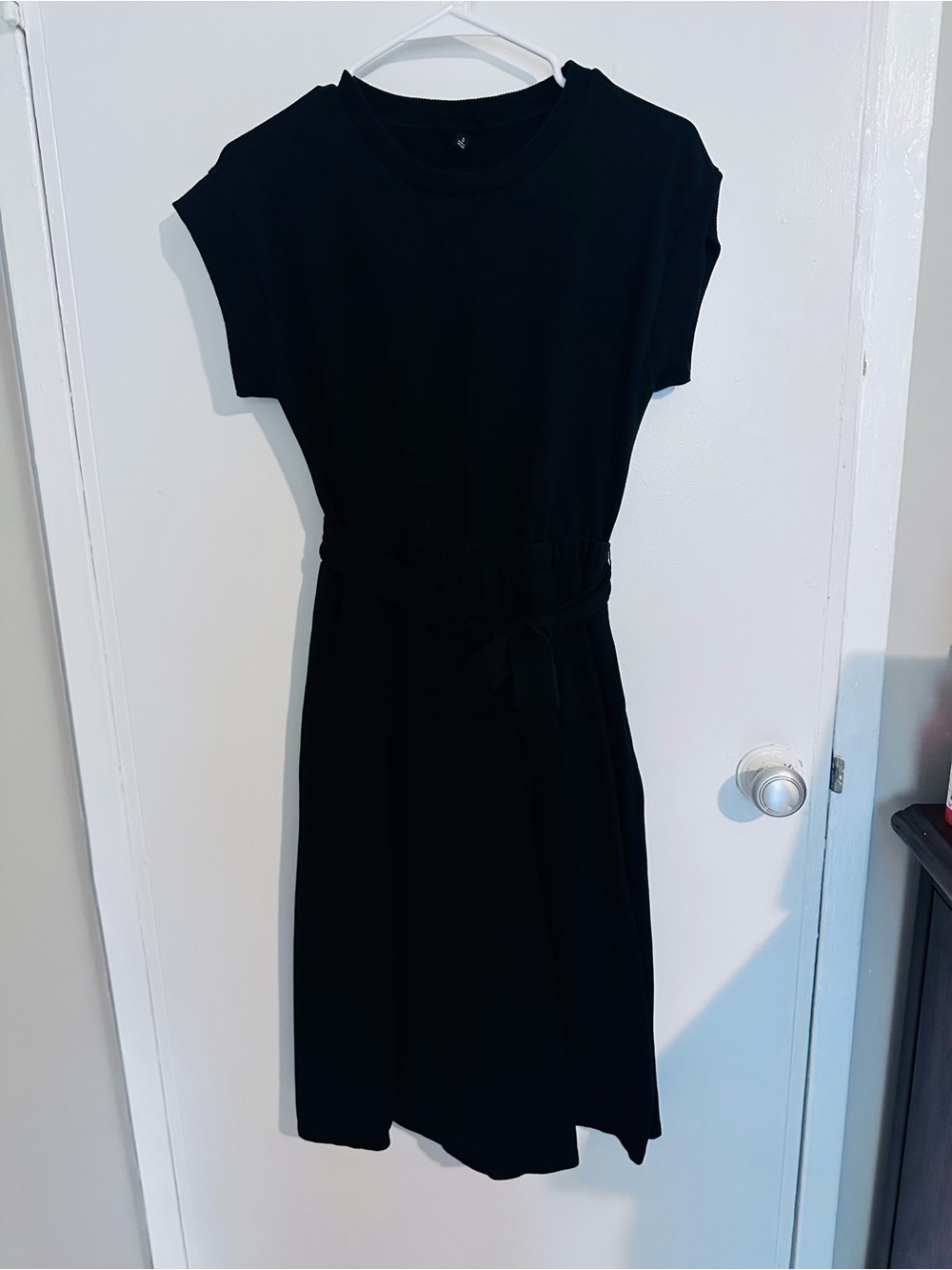 Who What Wear Black Midi Dress with Tie Waist